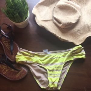 Bar 111 Yellow Tan Striped Bikini Bottoms Med